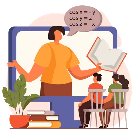 Aluno participando de aula de matemática online  Ilustração