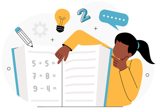 Ilustração de alunos resolvendo problemas de matemática  Ilustração