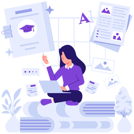 Estudante se prepara para prova de formatura  Ilustração