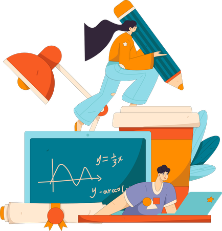 Aluno se preparando para exame de matemática  Ilustração