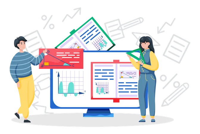 Alunos aprendem matemática na plataforma de aprendizagem  Ilustração