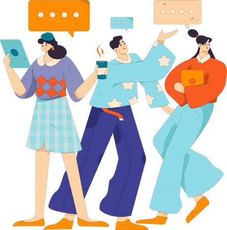 Alunos conversam on-line para preparação para exames  Ilustração