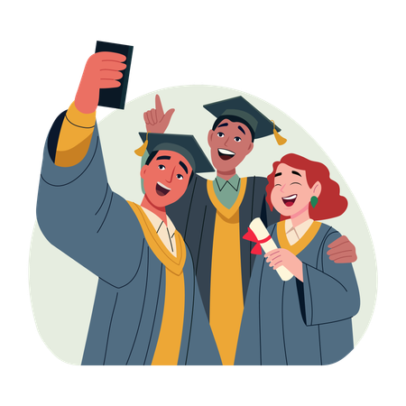 Alunos tirando selfies de formatura  Ilustração