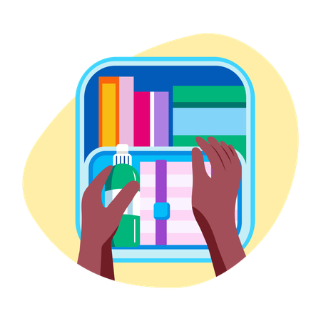 Alunos fazendo a preparação das malas  Ilustração