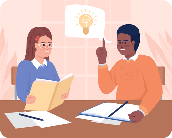 Alunos lendo livro juntos  Ilustração