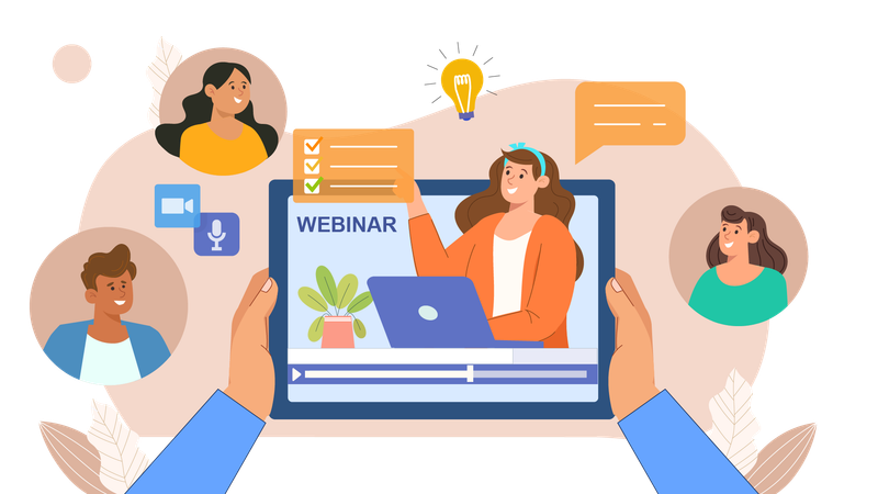 Estudantes participam de webinar para adquirir conhecimento  Ilustração