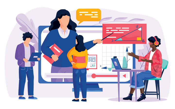 Alunos participando de aula on-line  Ilustração