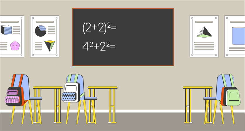 Alunos frequentando a sala de aula de matemática  Ilustração