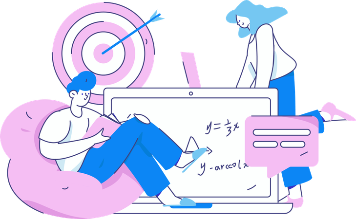 Alunos se preparando para o teste de matemática  Ilustração