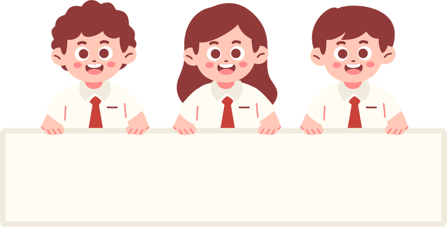 Estudantes segurando faixa vazia  Ilustração