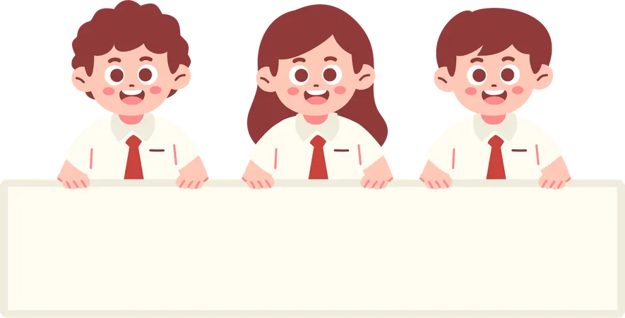 Estudantes segurando faixa vazia  Ilustração