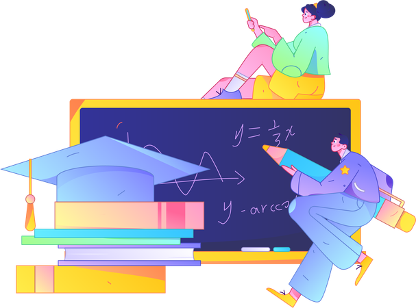 Os alunos têm somas de álgebra para resolver  Ilustração