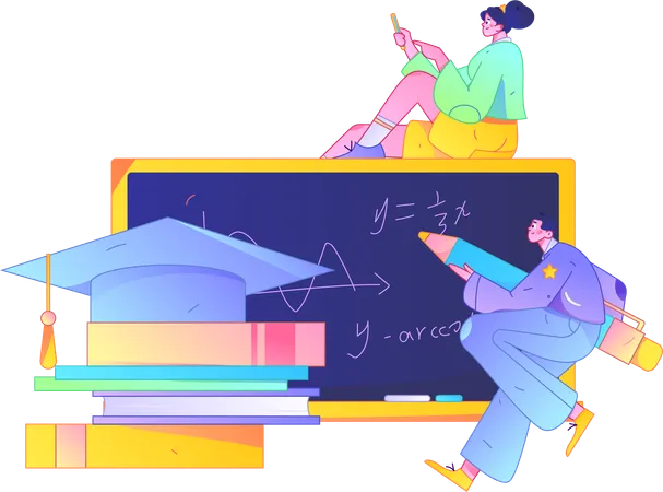 Os alunos têm somas de álgebra para resolver  Ilustração