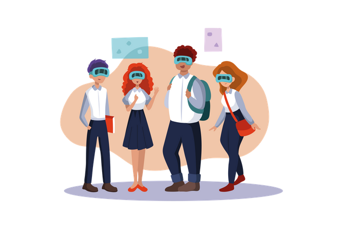 Alunos usando óculos VR  Ilustração