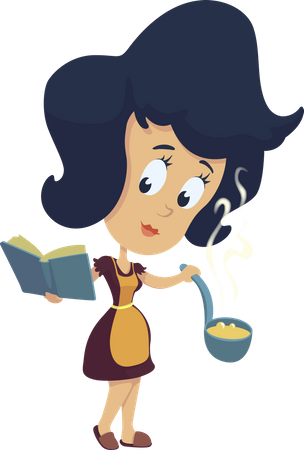 Ama de casa cocinando comida  Ilustración