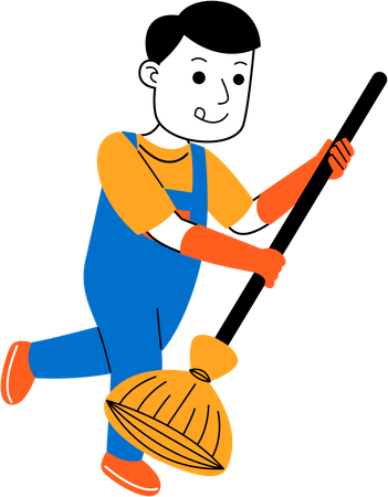 Ama de casa masculina trapeando el piso  Ilustración