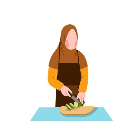 Ama de casa musulmana cocinando  Ilustración