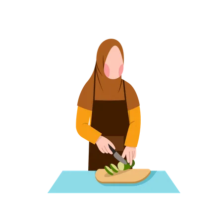 Ama de casa musulmana cocinando  Ilustración