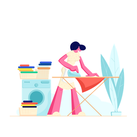 Ama de casa planchando ropa  Ilustración