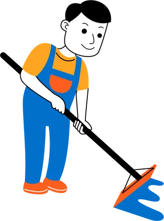 Ama de casa masculina limpiando el piso  Ilustración