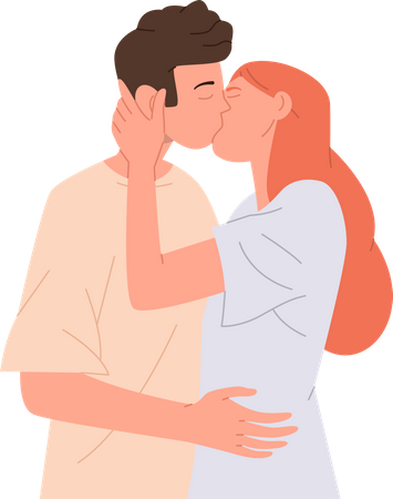 Amando jovem casal beijando e abraçando com paixão  Ilustração