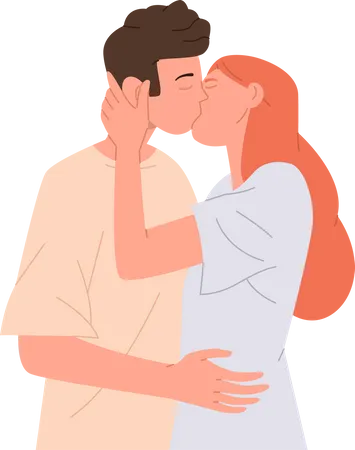 Amando jovem casal beijando e abraçando com paixão  Ilustração