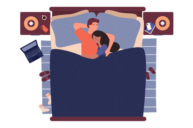 Amantes jóvenes durmiendo juntos  Ilustración