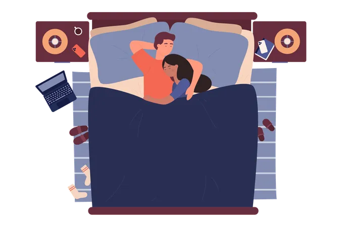 Amantes jóvenes durmiendo juntos  Ilustración