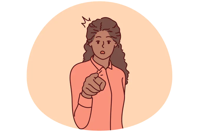 Amazed black woman point at screen  Illustration