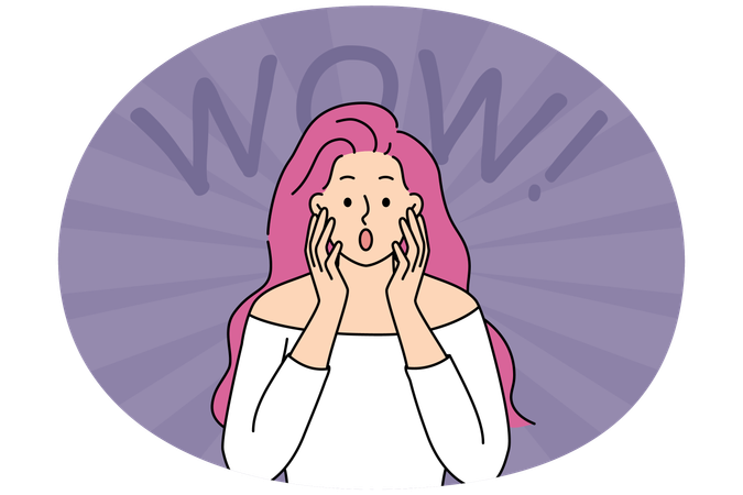Amazed girl show wow gesture amazed with news  Illustration
