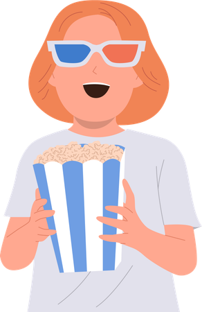 Amazed preschool girl wearing 3d glasses watching cinema movie  Illustration