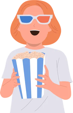 Amazed preschool girl wearing 3d glasses watching cinema movie  Illustration