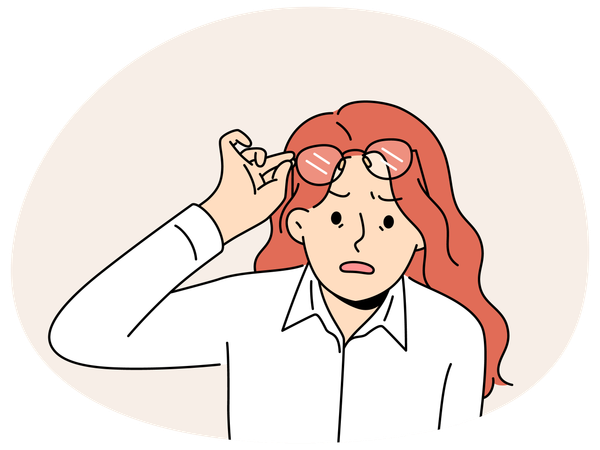 Amazed woman take off glasses shocked with unbelievable news  Illustration