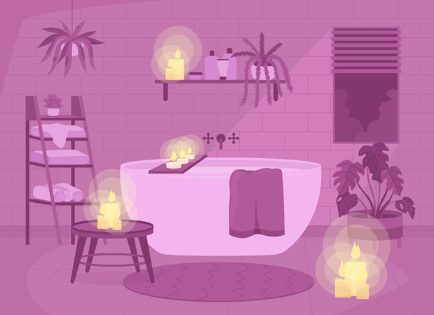 Ambiente romántico en el baño.  Ilustración