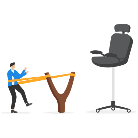 Higher Career Position Or Self Developing For Better Opportunity Concept Businessman In A Slingshot Ready To Launch A Big Office Chair Illustration