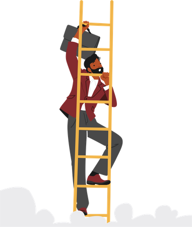 Ambitious Businessman Character Climbing The Ladder Of Success With Determination And Perseverance  Illustration
