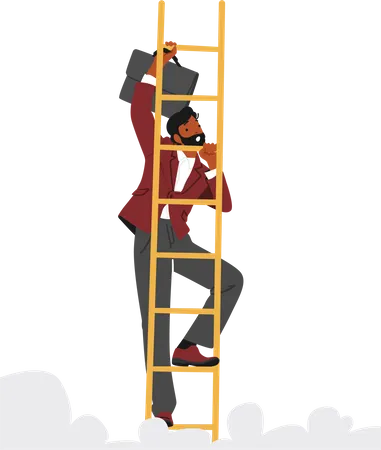 Ambitious Businessman Character Climbing The Ladder Of Success With Determination And Perseverance  Illustration