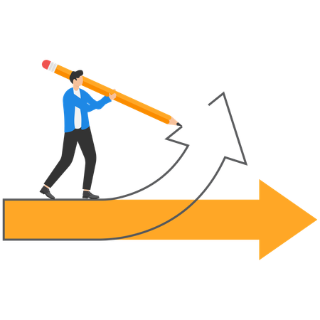 Ambitious businessman drawing another arrow and way of development  Illustration
