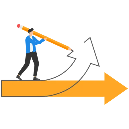 Ambitious businessman drawing another arrow and way of development  Illustration