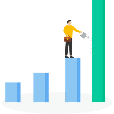 Concept Grow Your Business Increase Sales Or Investment Profit Growth Increase Company Profit Increase Salary Or Earn More Income Concept Ambitious Businessman Pouring Water To Grow Plant Graphic Illustration