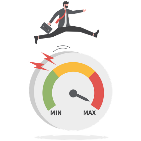 Ambitious businessman running at full speed to rotate measure cogwheel gear  Illustration