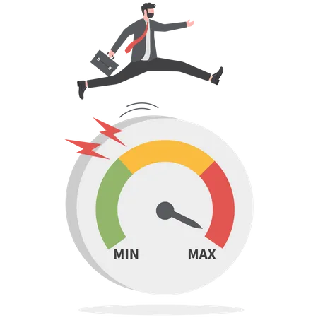 Ambitious businessman running at full speed to rotate measure cogwheel gear  Illustration