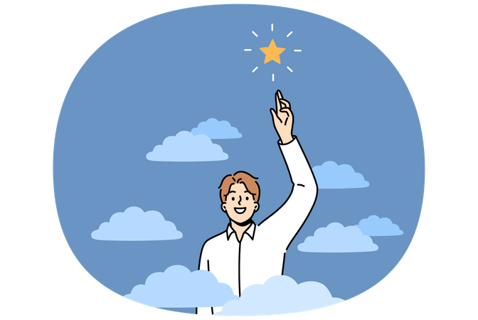 Ambitious businessman trying to catch star  Illustration