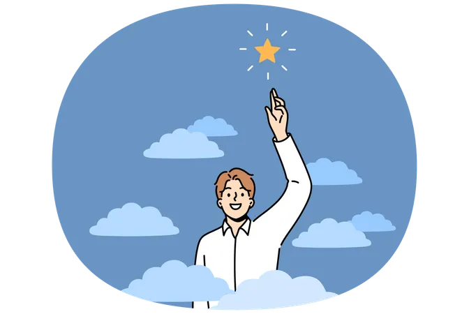 Ambitious businessman trying to catch star  Illustration