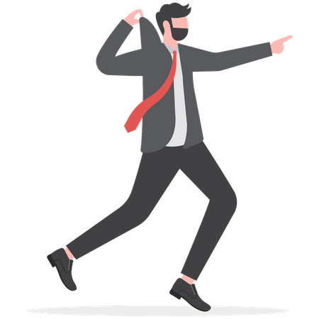 Ambitious businessman use his hand to push himself to proactively move forward  Illustration