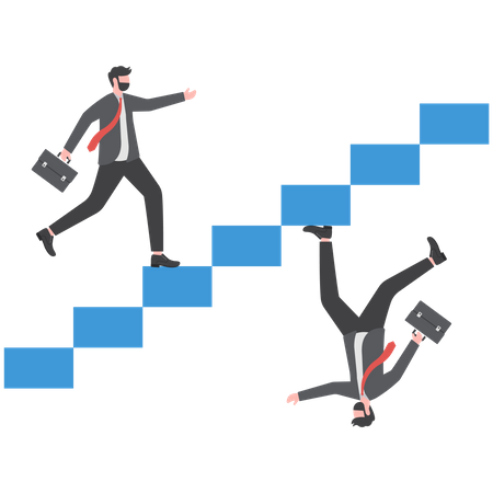 Ambitious businessman walk up stair while in paradox he walking down  Illustration