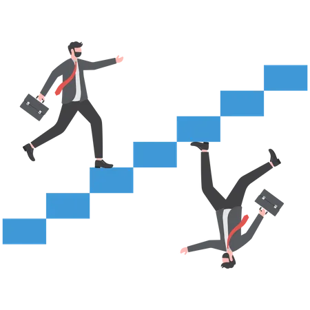 Ambitious businessman walk up stair while in paradox he walking down  Illustration