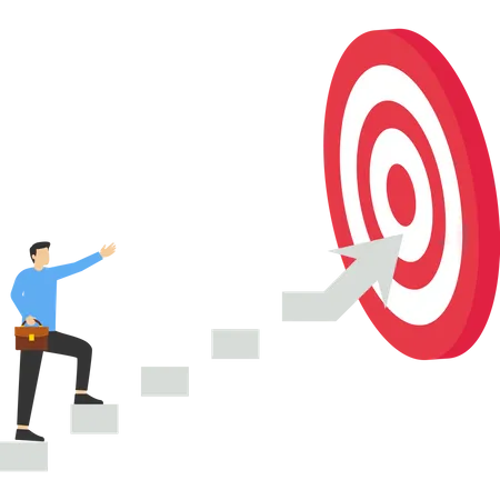 Ambitious Businesswoman Walking Growth Arrow Path Towards Bullseye Target Progress Towards Goal Or Achievement Of Business Targets Career Growth Or Improvement Concept Challenge To Achieve Success Illustration