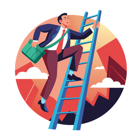 Ambitious employee climbing ladder  Illustration