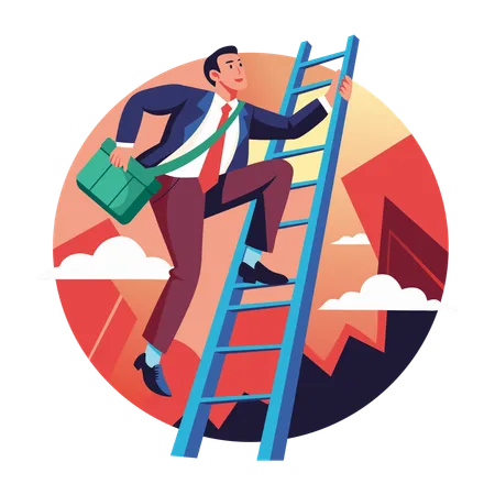 Ambitious employee climbing ladder  Illustration